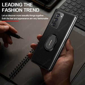 Samsung Galaxy Z Fold 3/Fold 2 Luxury Carbon Fiber Texture Leather Stand Shockproof Case - Casekis