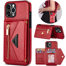 Load image into Gallery viewer, Casekis Crossbody Strap Leather Magnetic Wallet Phone Case Red
