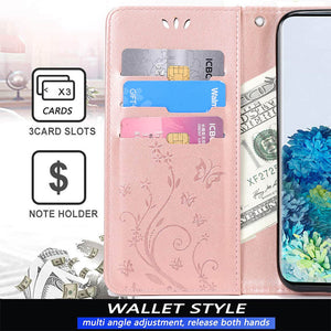 Leather Embossed Butterfly Flower Case With Wrist Strap For Samsung Galaxy A52 5G - Casekis