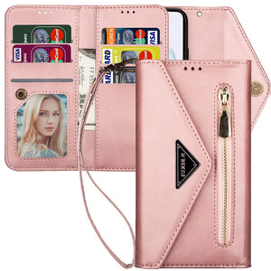 Casekis Crossbody Wallet Leather Phone Case Rose Gold