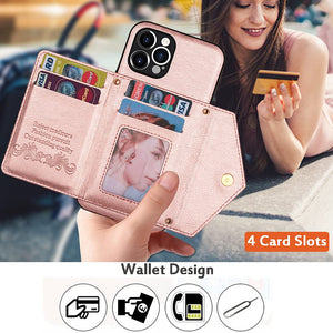 Casekis Crossbody Strap Leather Magnetic Wallet Phone Case Rose Gold