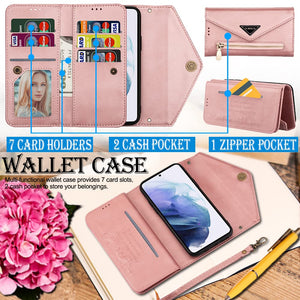 Casekis Crossbody Wallet Leather Phone Case Rose Gold