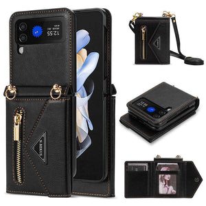 Casekis Crossbody Strap Leather Magnetic Wallet Case For Galaxy Z Flip 4 5G
