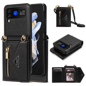 Casekis Crossbody Strap Leather Magnetic Wallet Case For Galaxy Z Flip 3 5G