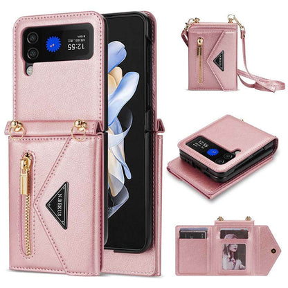 Casekis Crossbody Strap Leather Magnetic Wallet Case For Galaxy Z Flip 3 5G