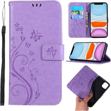 Load image into Gallery viewer, Leather Embossed Butterfly Flower Case With Wrist Strap For Apple iPhone - Casekis

