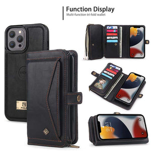 Casekis Large-Capacity Zipper Card Leather Case for iPhone