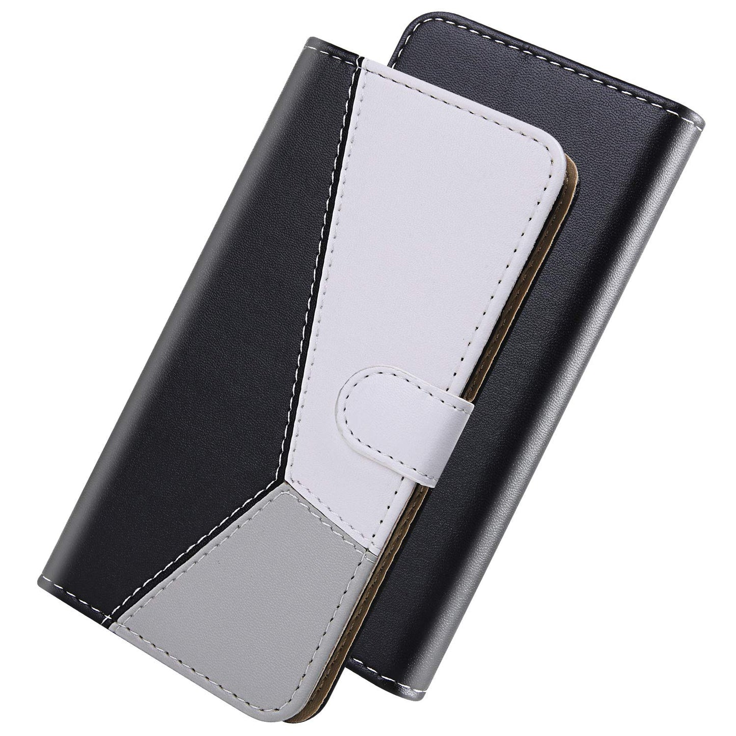 Casekis Three-Color Stitching PU Leather Flip Wallet Case Black