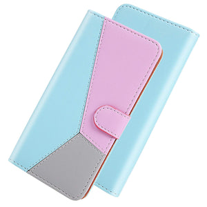 Casekis Three-Color Stitching PU Leather Flip Wallet Case Blue