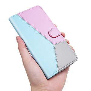 Casekis Three-Color Stitching PU Leather Flip Wallet Case Blue
