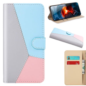 Casekis Three-Color Stitching PU Leather Flip Wallet Case Gray