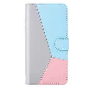 Casekis Three-Color Stitching PU Leather Flip Wallet Case Gray