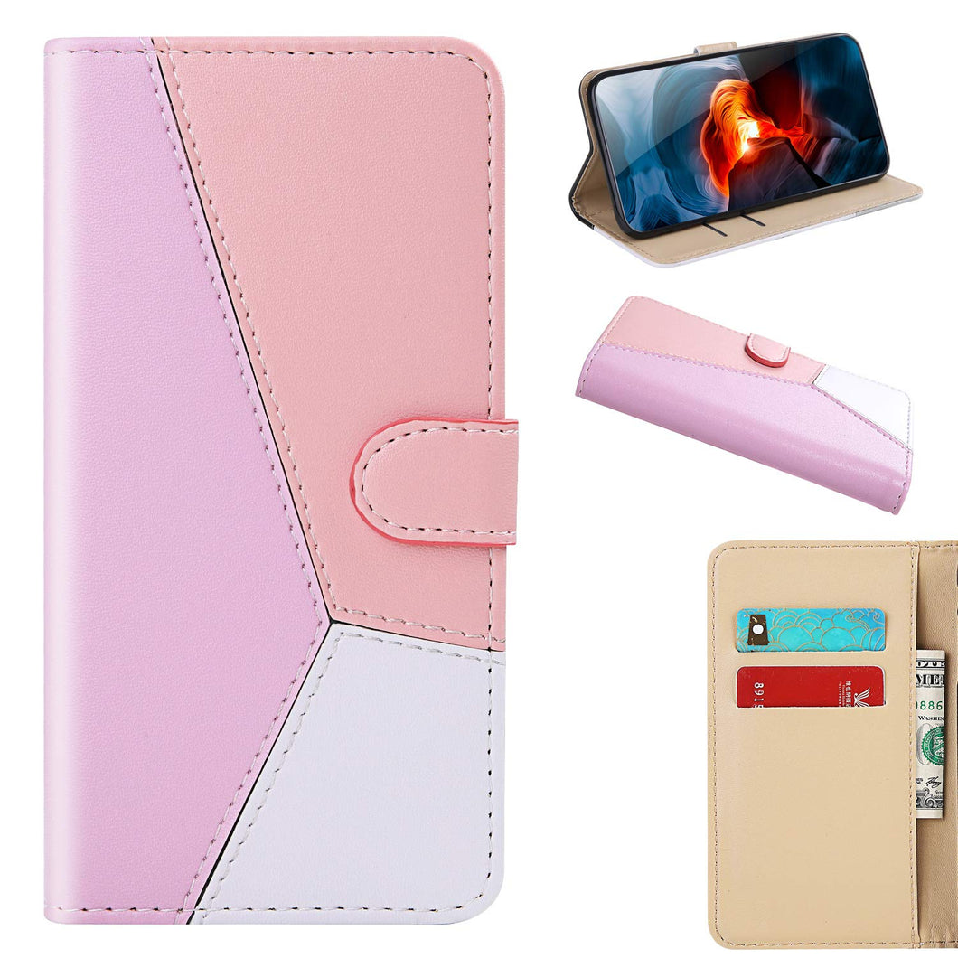 Casekis Three-Color Stitching PU Leather Flip Wallet Case Pink
