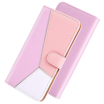 Casekis Three-Color Stitching PU Leather Flip Wallet Case Pink