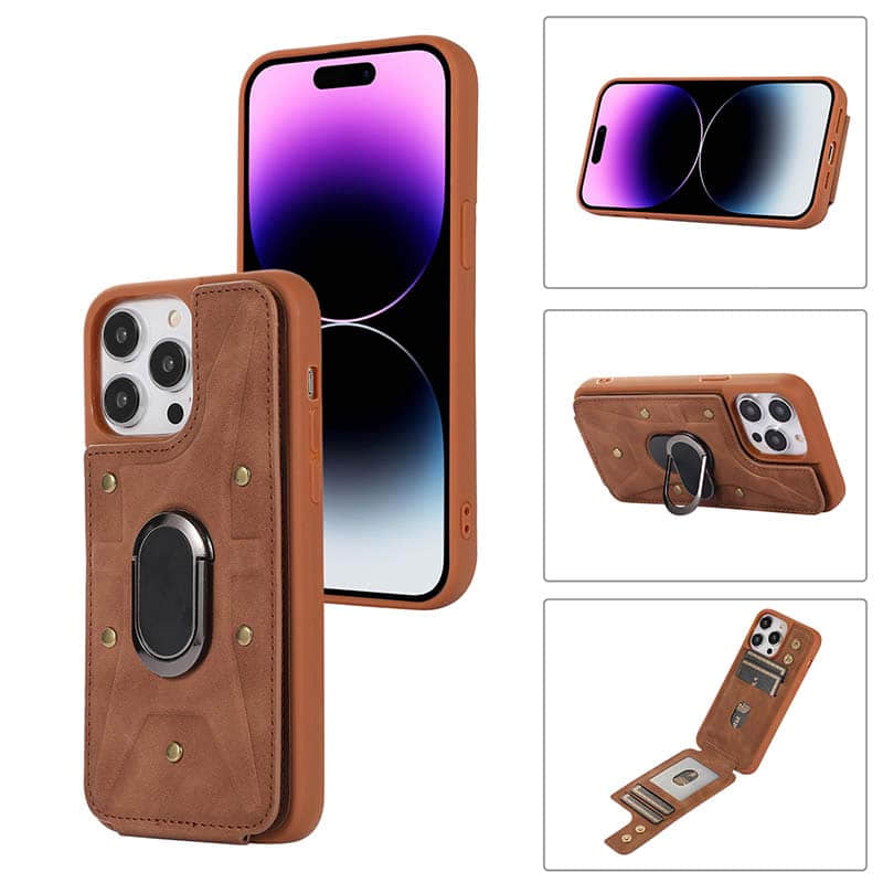 Casekis Magnetic Holder Wallet Phone Case Brown