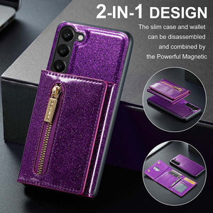 Casekis Glitter Cardholer Magnetic Phone Case for Galaxy S23 5G