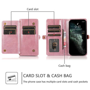Casekis Magnetic Detachable 9 Cards Leather Phone Case Rose Gold