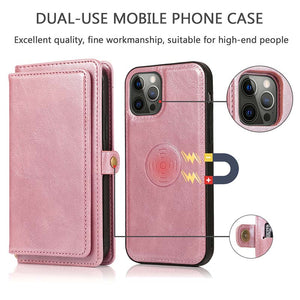Casekis Magnetic Detachable 9 Cards Leather Phone Case Rose Gold