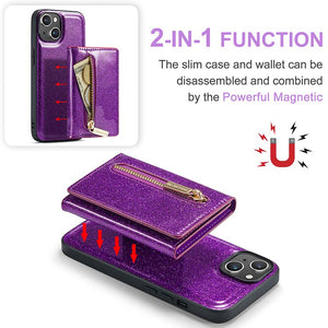 Casekis Glitter Cardholer Magnetic Phone Case for iPhone 14