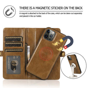 Casekis Magnetic Detachable 9 Cards Leather Phone Case Brown