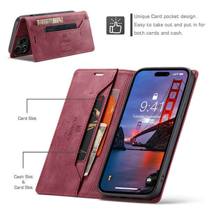 Casekis Retro RFID Wallet Phone Case Red