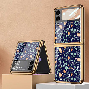 Casekis Fashion Glass Electroplated Phone Case-Flower for Galaxy Z Flip3 5G
