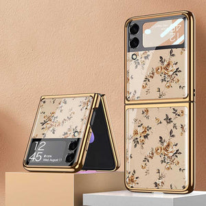 Casekis Fashion Glass Electroplated Phone Case-Flower for Galaxy Z Flip3 5G