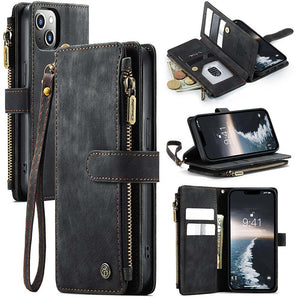 Casekis Leather Zipper Phone Case For iPhone 14 Plus