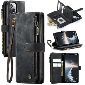 Casekis Leather Zipper Phone Case For iPhone 14