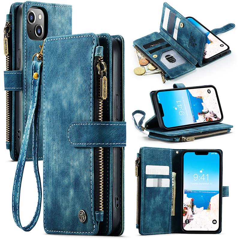 Casekis Leather Zipper Phone Case For iPhone 14 Plus