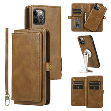 画像をギャラリービューアに読み込む, Casekis Magnetic Detachable 9 Cards Leather Phone Case Brown

