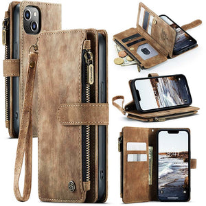 Casekis Leather Zipper Phone Case For iPhone 14 Plus