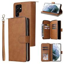 Load image into Gallery viewer, Casekis Leather Phone Case Nine Card zipper Wallet Phone Case for Galaxy
