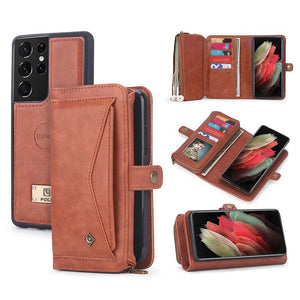 Casekis Large-Capacity Zipper Card Leather Case for Galaxy