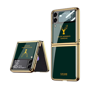 Casekis Fashion Glass Electroplated Phone Case-Elk for Galaxy Z Flip 3 5G