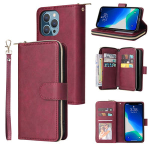 Casekis Leather Phone Case Nine Card zipper Wallet Phone Case for iPhone