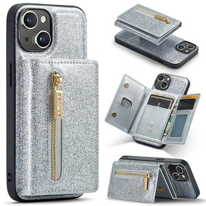 Casekis Glitter Cardholer Magnetic Phone Case for iPhone 14 Plus
