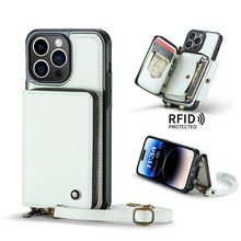 Load image into Gallery viewer, Casekis Zipper Crossbody Wallet RFID Phone Case White
